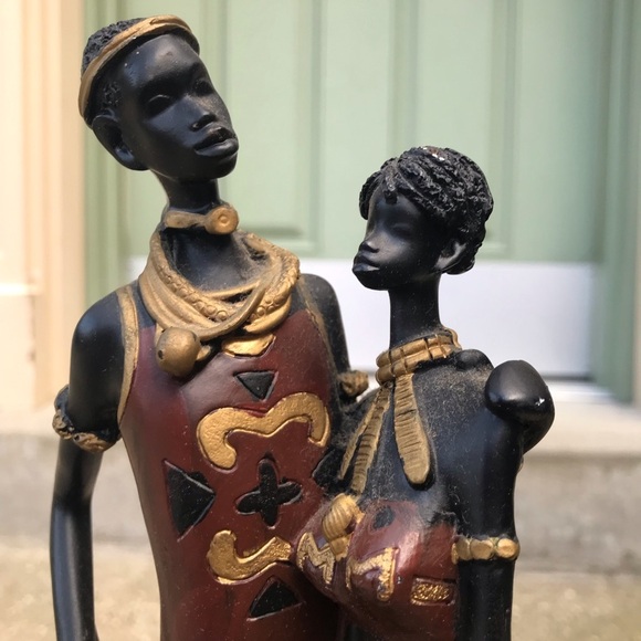 African Couple Statue - Metal Legs, Bodies made from Wood - 18.5 inches Tall - Picture 3 of 8